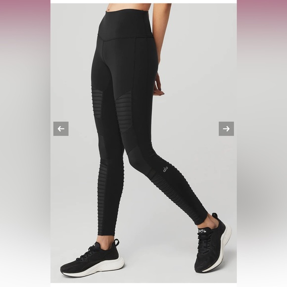Alo yoga high waist 7/8 moto leggings in black/black glossy - S - Picture 1 of 5